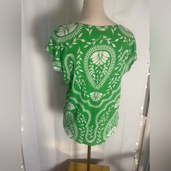 Joie 100% Linen Green Print Cap Sleeve Shirt Women’s Size Large - Picture 7 of 7